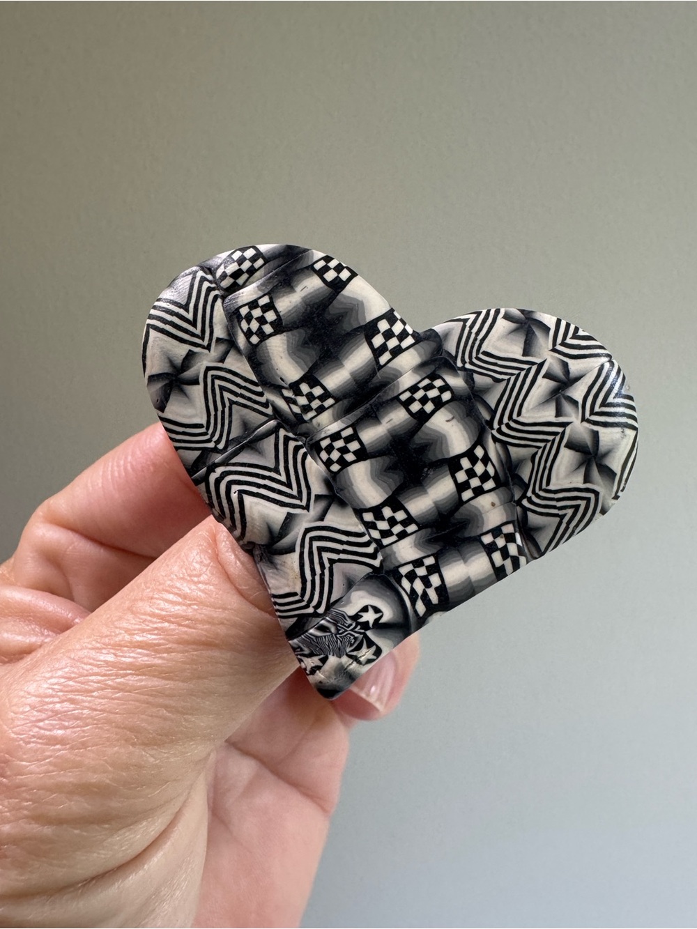 Handcrafted Black & White Heart Brooch